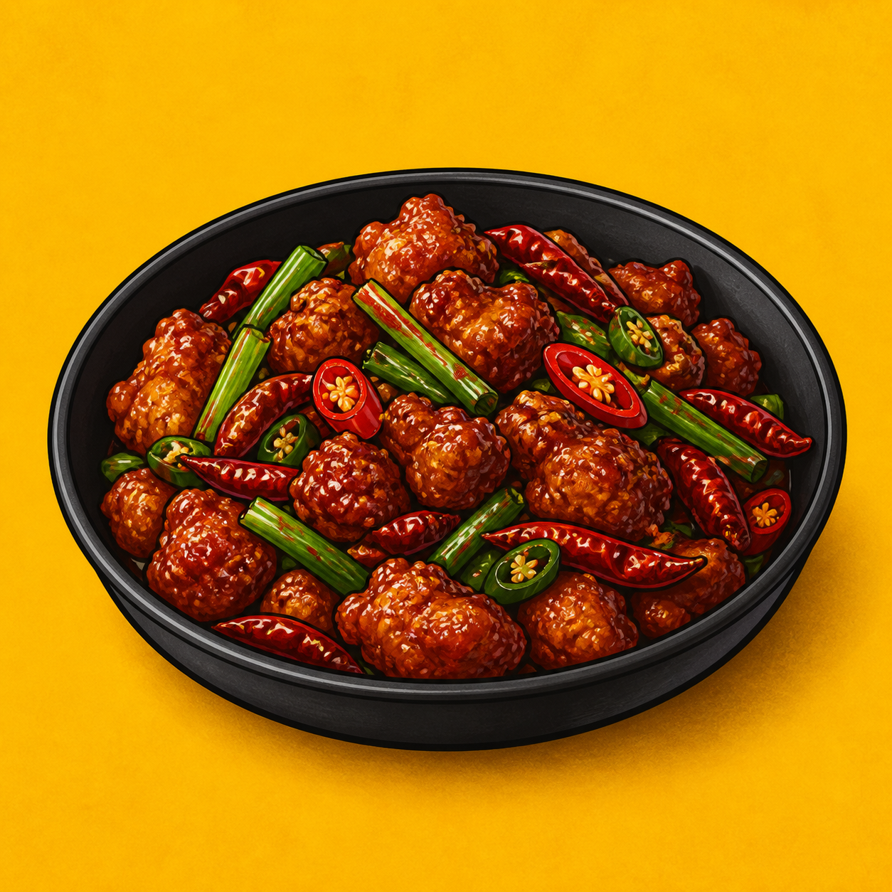 Illustrative Chicken Dragon Chilli product artwork