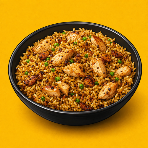 Illustrative Chicken Brown Burnt Garlic Rice product artwork