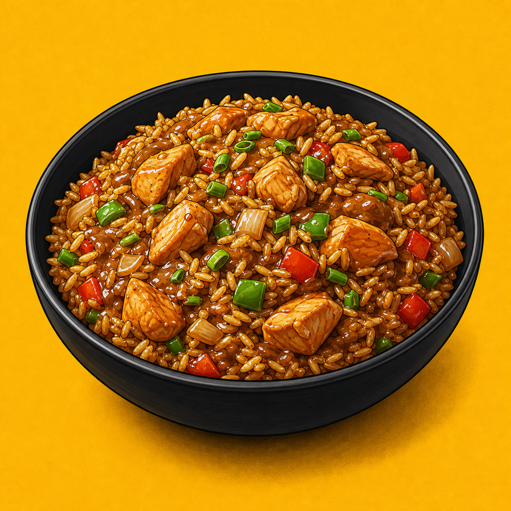 Illustrative Chicken Packing Rice with Gravy product artwork