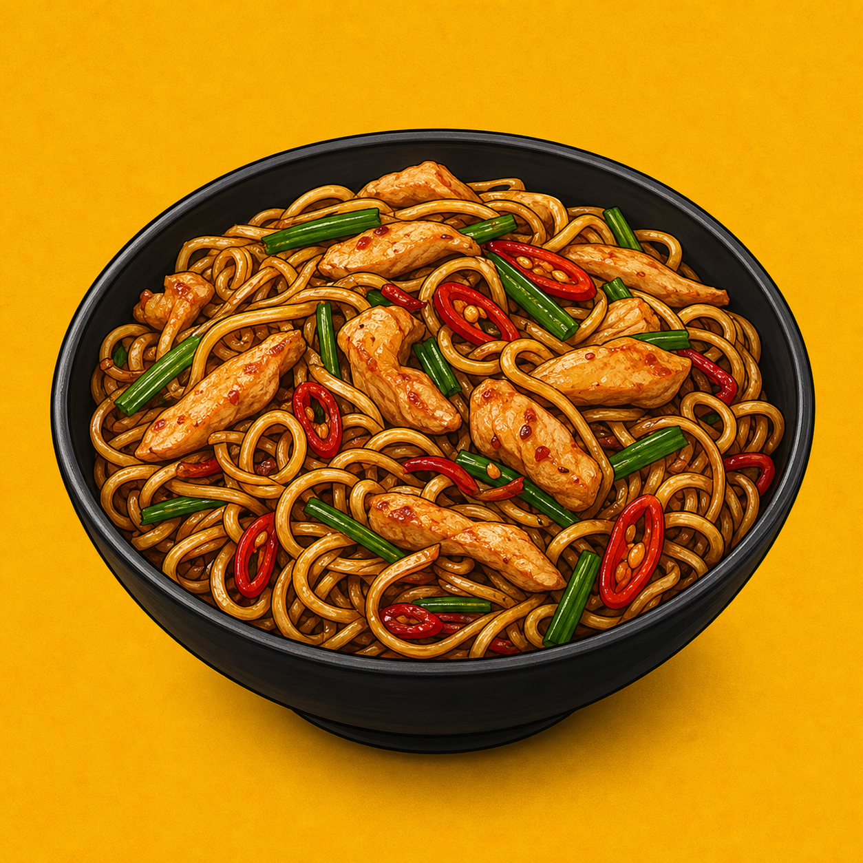 Illustrative Chicken Chilli Noodles product artwork