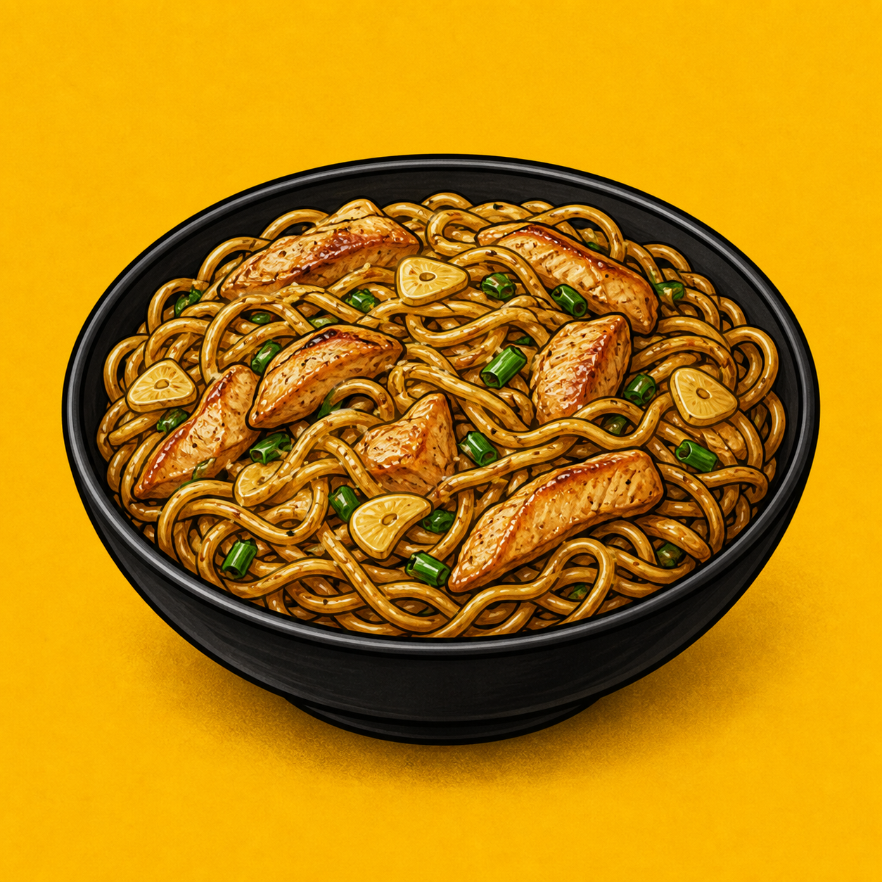 Illustrative Chicken Garlic Noodles product artwork
