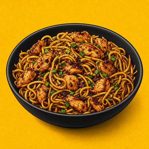 Illustrative Chicken Brown Burnt Garlic Noodles product artwork