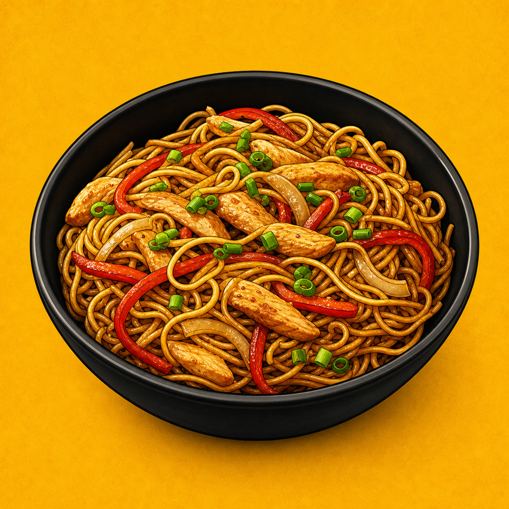 Illustrative Chicken Singapore Noodles product artwork