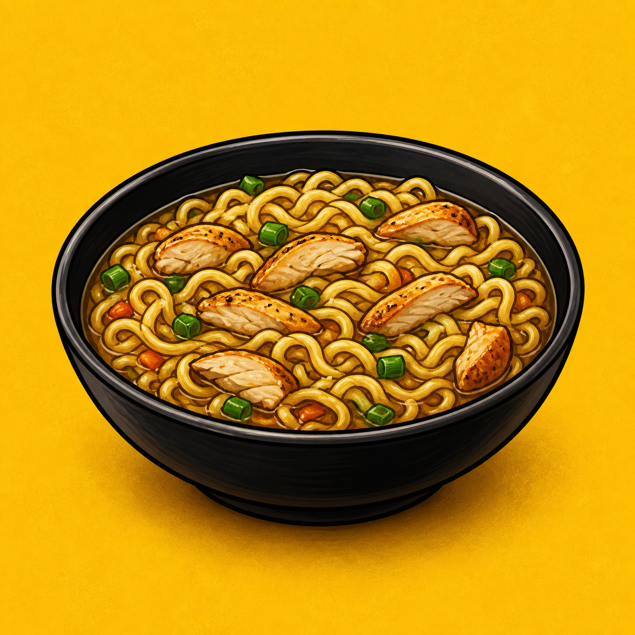 Illustrative Chicken Pot Noodles product artwork