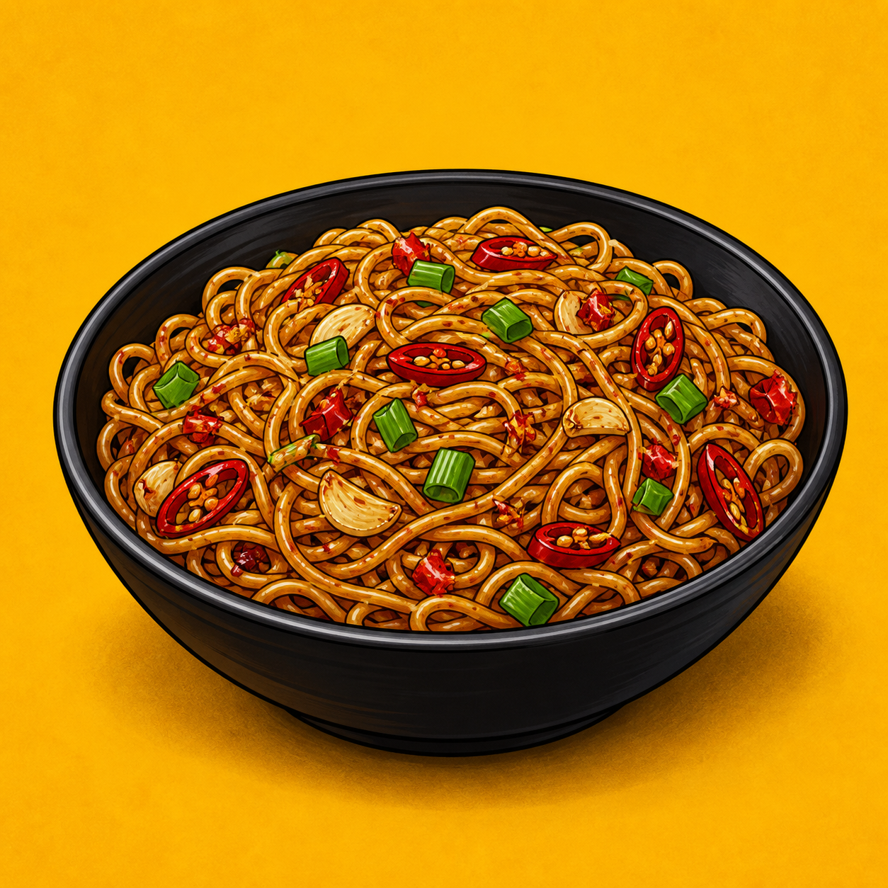 Illustrative Chilli Garlic Noodle Box product artwork